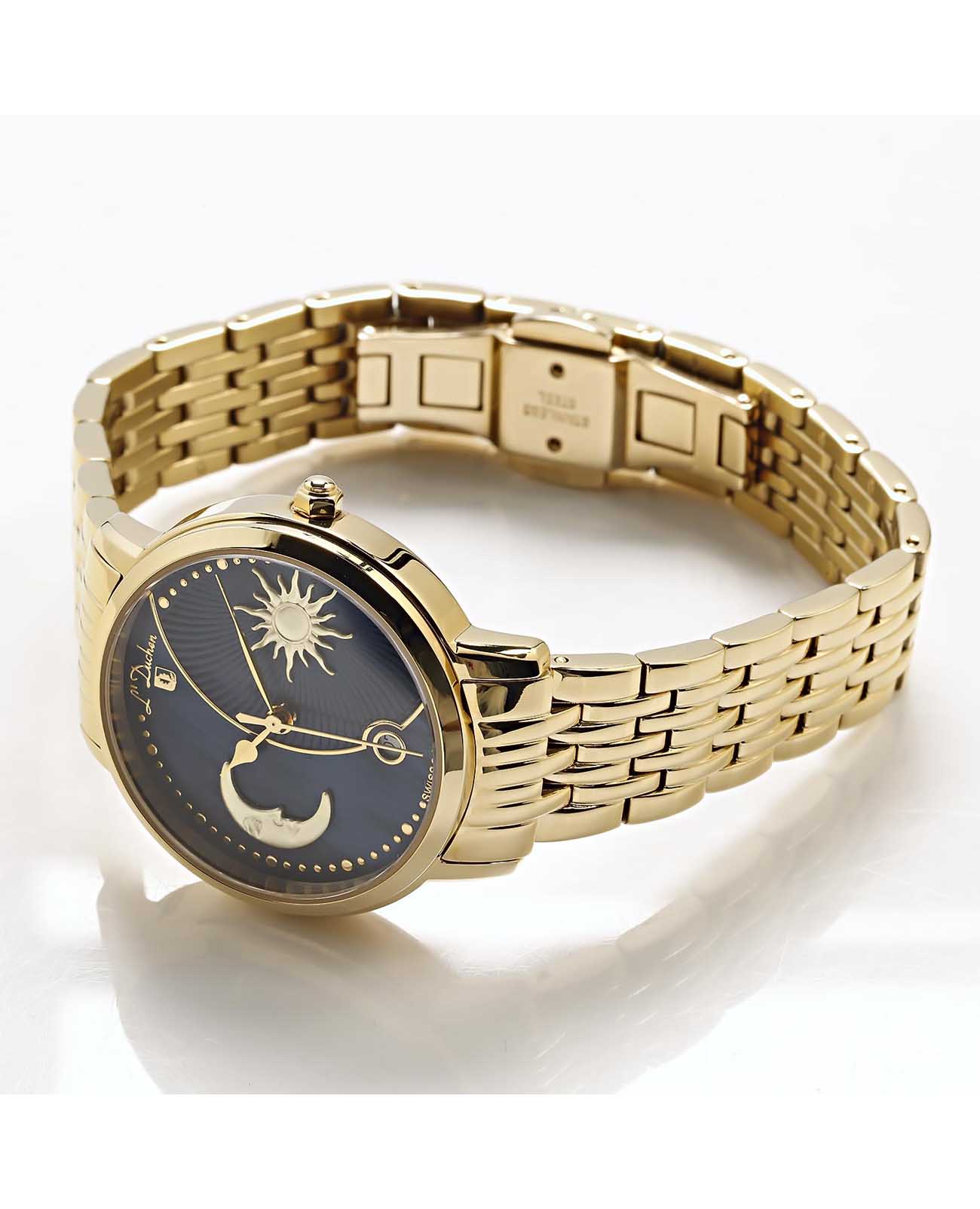 L'Duchen L'Duchen Day & Night D 781.20.37,  швейцария женские часы на браслете нержавеющая сталь с pvd-покрытием боковой вид